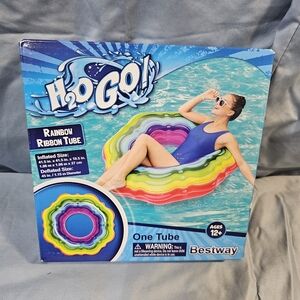 NewInBox Inflatable Rainbow Ribbon Tube Ages 12+ Swim Ring Float Beach Lake Pool